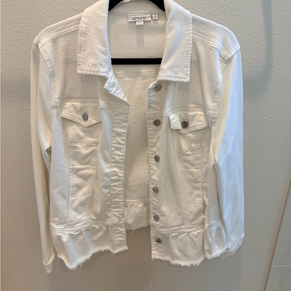 Chico's Classic White Jean Jacket Size 3